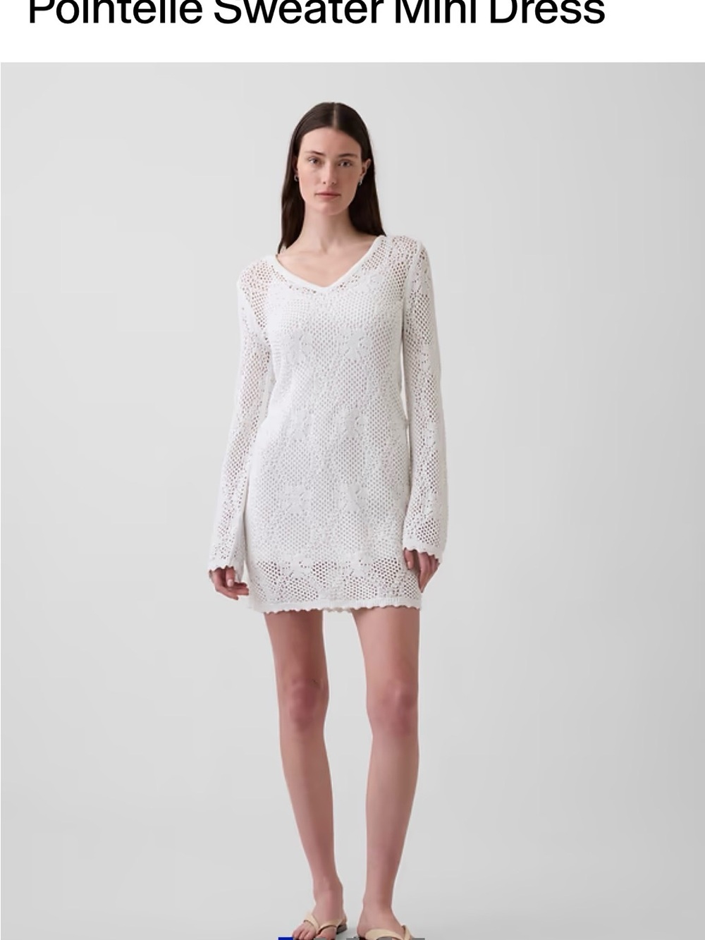 GAP White Pointelle V-Neck Mini Dress